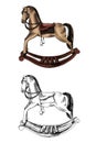 A hand-drawn ink sketch of  a vintage wooden baby rocking horse. Outline  vintage vector illustration. Royalty Free Stock Photo