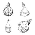 Hand drawn ink vector glass jar vial bottle with crystal. Sketch illustration art witchcraft, medicine, chemistry