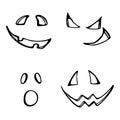 Hand drawn ink vector Halloween pumpkin carving faces. Sketch illustration art for tattoo, harvest, farming. Isolated
