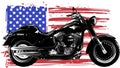 Hand drawn and inked vintage American chopper motorcycle with american flag