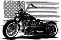 Hand drawn and inked vintage American chopper motorcycle with american flag Royalty Free Stock Photo