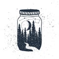 Hand drawn inspirational label with forest in a jar vector illustration Royalty Free Stock Photo