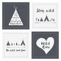 Hand drawn inspirational lettering about wild and brave lifestyle. Indian wigwams.