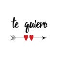 Hand drawn inspirational love quote in spanish - te quiero, retro typography