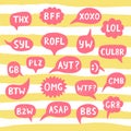 Hand Drawn Internet Acronyms, Abbreviations in Chat Bubbles