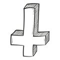 Hand drawn inverted cross icon in doodle style isolated
