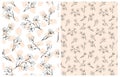 Hand Drawn Irregular Floral Vector Patterns with Black Sketched Blooming Tree Twigs. Royalty Free Stock Photo