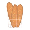 Hand drawn isolated basket with thee baguette