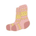 Hand-drawn isolated clip art illustration of pink winter socks with yellow ornament Royalty Free Stock Photo