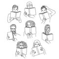 Handsketched people reading books