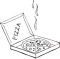 Hand drawn isolated pizza on the box on a white background.