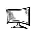 Hand drawn isolated plasma and oled tv or television for watching films and playing games with console on transparent background,