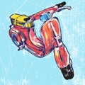 Hand drawn of isolated red vintage scooter.vector illustration Royalty Free Stock Photo