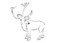 Hand drawn isolated reindeer silhouette. Outlined for coloring