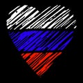 Hand drawn isolated vector heart, three colors - white, blue, red, flag of Russia,