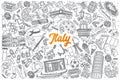 Hand drawn Italy doodle set with lettering
