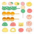 Hand drawn Japanese desserts, sweets: dango, mochi, wagashi. Vector color illustration Royalty Free Stock Photo