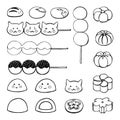 Hand drawn Japanese desserts, sweets: dango, mochi, wagashi. Vector illustration Royalty Free Stock Photo