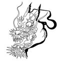 Hand drawn Japanese dragon head on white background.doodle art and Fairytale animal dragon`s head. Royalty Free Stock Photo
