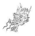 Hand drawn Japanese dragon head on white background.doodle art and Fairytale animal dragon`s head. Royalty Free Stock Photo