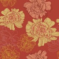 Hand drawn japanese style botanical seamless pattern