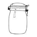 Hand drawn jar. Contour sketch. Kitchen objects doodle style. Vector illustration isolated on white background. Alchemy and Royalty Free Stock Photo