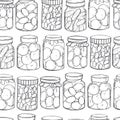 Jars of pickles and  jam. Vector  seamless pattern Royalty Free Stock Photo