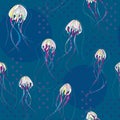 Hand drawn jellyfish vector seamless pattern. Ocean medusa abstract background. Sea jelly texture in modern style for Royalty Free Stock Photo