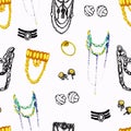 Hand drawn jewelry elements pattern white