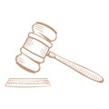 Hand drawn judge gavel sketch. Isolated on white. Royalty Free Stock Photo