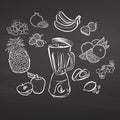 Hand-drawn juicy fruits on chalkboard Royalty Free Stock Photo