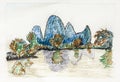 Hand-drawn karst peaks in Chinese Yangshuo County