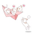 Hand drawn kawaii cats on the paper plane