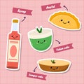 Hand drawn kawaii cute delicious traditional Indonesia food and beverages vector