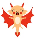 Hand drawn kawaii flying dragon vector clipart. Animal Happy New Year 2024 cartoon character. Perfect for tee, poster, greeting