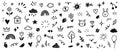 Hand drawn kid icon sketch funny cute element flower, cloud, balloon. Doodle line sketch childish element set. Flower Royalty Free Stock Photo