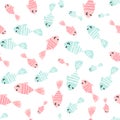 Hand drawn kid seamless pattern. Pastel pink and blue cute fish abstract texture on white background. Vector illustration for Royalty Free Stock Photo