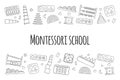 Hand drawn kid toys for Montessori games. Education logic toys for preschool children.