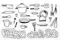 Hand drawn kitchen doodles icon set. cooking tools and kitchen icon collection. Vector illustration