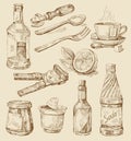 Hand drawn kitchen set Royalty Free Stock Photo