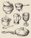 Hand drawn kitchen set Royalty Free Stock Photo