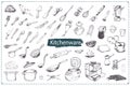 Hand drawn kitchen utencils. Vector icons set