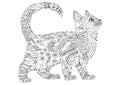 Hand drawn kitten. Sketch for anti-stress coloring page.