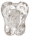 Japanese Koi fish with peony flower and wave tattoo,Japanese tattoo for Back body