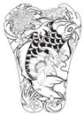 Japanese Koi fish with peony flower and wave tattoo,Japanese tattoo for Back body