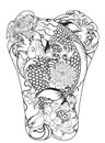 Koi fish with peony flower and wave tattoo,Japanese tattoo for Back body