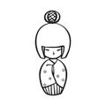 Hand drawn kokeshi doll. Vector black ink drawing isolated on white background. Graphic traditional Japan toy illustration Royalty Free Stock Photo