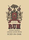 Hand-drawn label for Rum with coat of arms