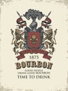 Hand-drawn label for Bourbon with coat of arms Royalty Free Stock Photo