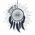 Hand drawn label with dream catcher vector illustration and lettering. Royalty Free Stock Photo